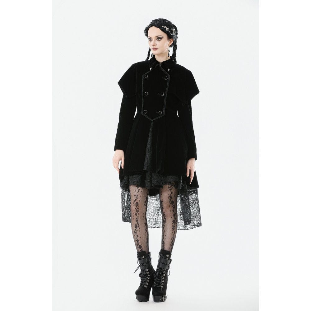 Darkinlove Women's Gothic Double-breasted Batwinged Velvet Coat