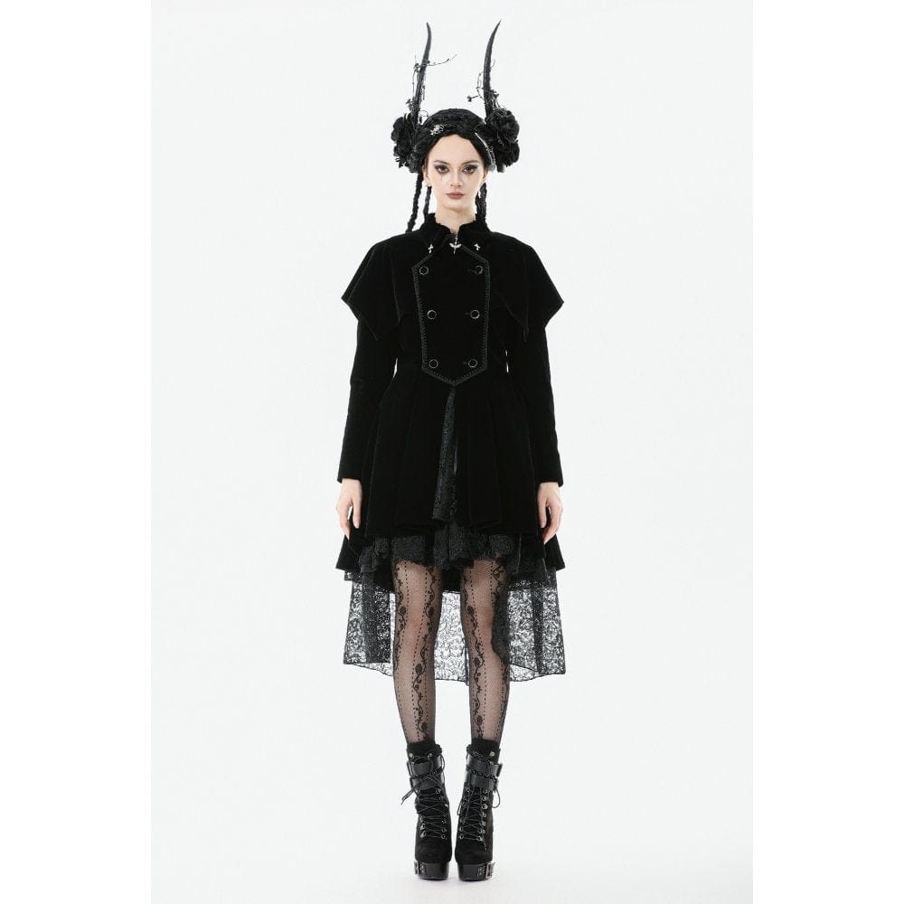 Darkinlove Women's Gothic Double-breasted Batwinged Velvet Coat