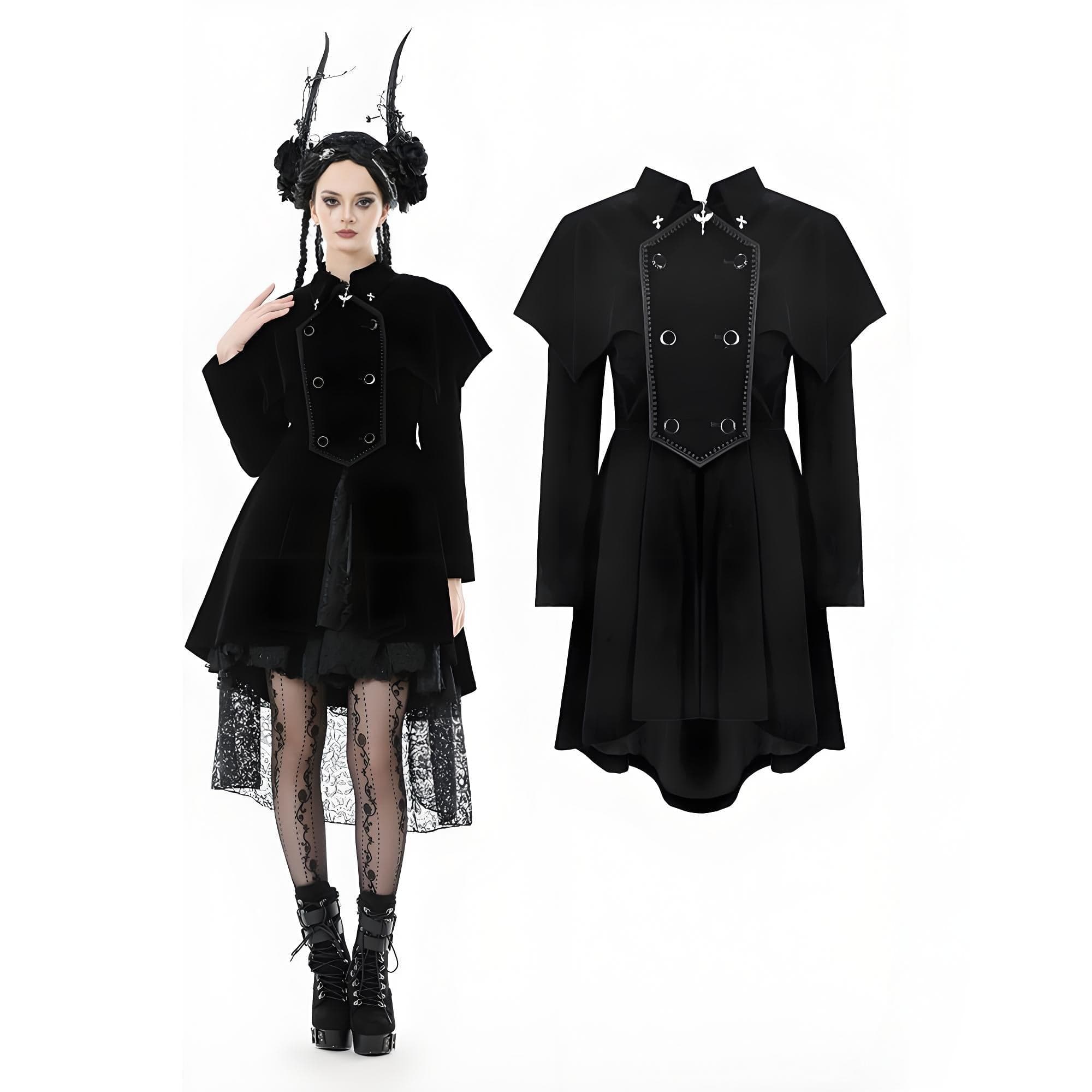 Darkinlove Women's Gothic Double-breasted Batwinged Velvet Coat