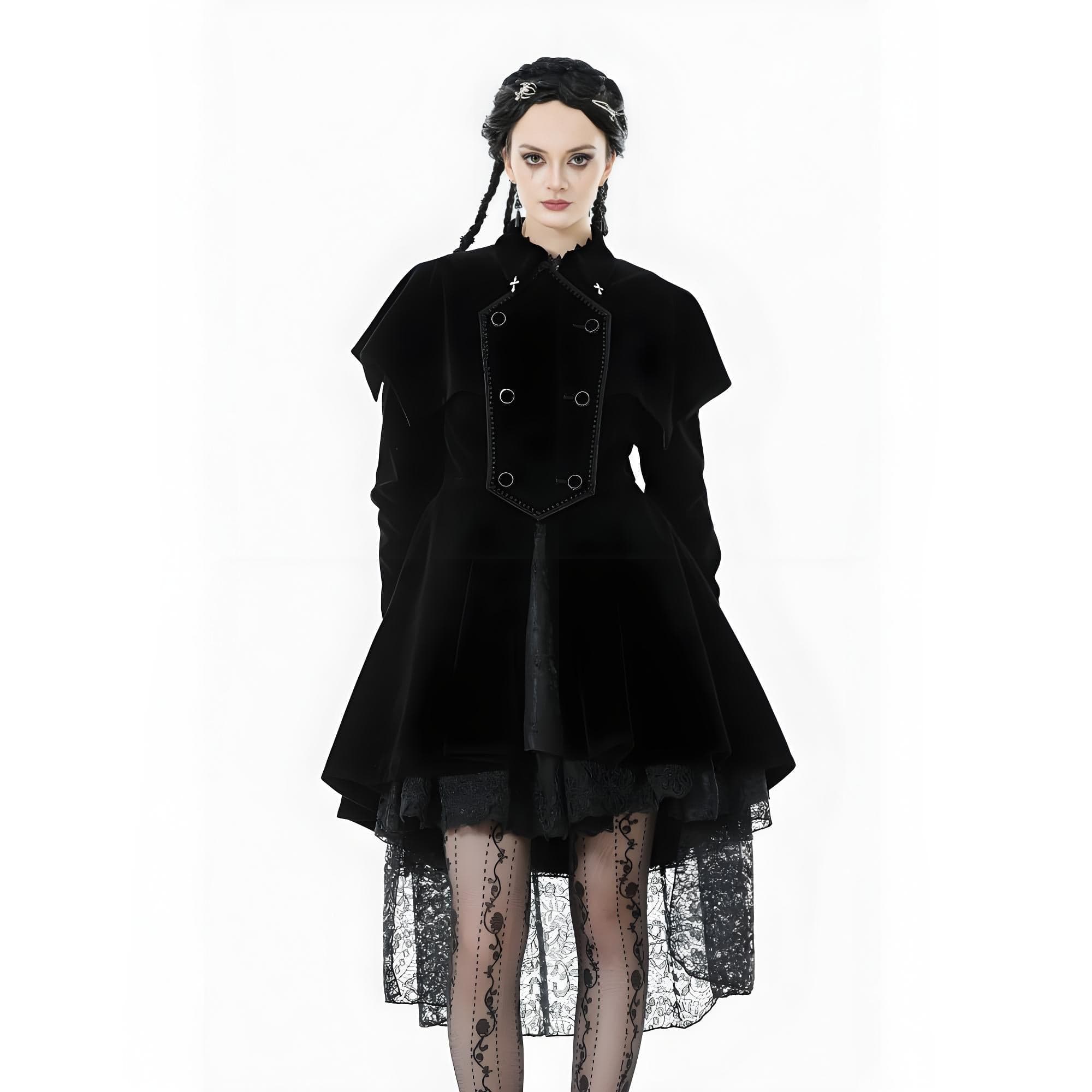 Darkinlove Women's Gothic Double-breasted Batwinged Velvet Coat