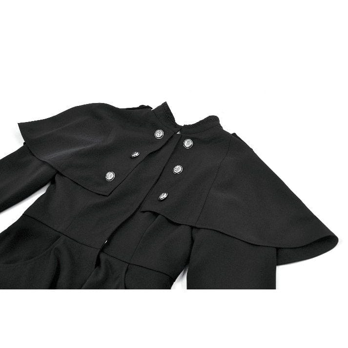 Darkinlove Women's Gothic Double-breasted High/Low Stand Collar Coat