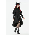 Darkinlove Women's Gothic Double-breasted High/Low Stand Collar Coat