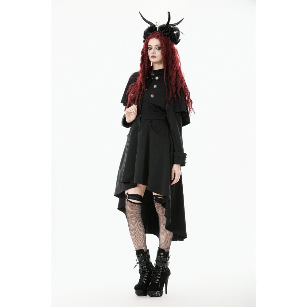 Darkinlove Women's Gothic Double-breasted High/Low Stand Collar Coat