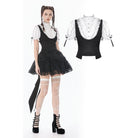 Darkinlove Women's Gothic Double Color Lace Ruffled Stand Collar Shirt