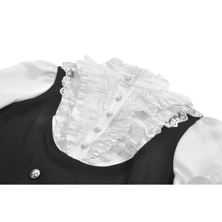 Darkinlove Women's Gothic Double Color Lace Ruffled Stand Collar Shirt