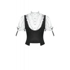 Darkinlove Women's Gothic Double Color Lace Ruffled Stand Collar Shirt