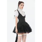 Darkinlove Women's Gothic Double Color Lace Ruffled Stand Collar Shirt