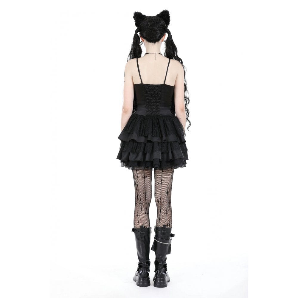 Darkinlove Women's Gothic Double Color Layered Slip Dress