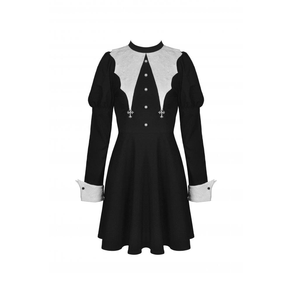 Darkinlove Women's Gothic Double Color Puff Sleeved Bat Dress