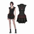 Darkinlove Women's Gothic Double Color Ruffled Short Sleeve Dress