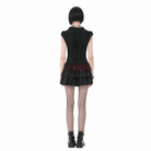 Darkinlove Women's Gothic Double Color Ruffled Short Sleeve Dress