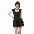Darkinlove Women's Gothic Double Color Ruffled Short Sleeve Dress