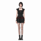 Darkinlove Women's Gothic Double Color Ruffled Short Sleeve Dress