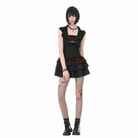 Darkinlove Women's Gothic Double Color Ruffled Short Sleeve Dress