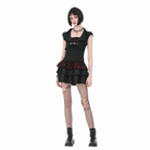 Darkinlove Women's Gothic Double Color Ruffled Short Sleeve Dress