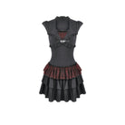 Darkinlove Women's Gothic Double Color Ruffled Short Sleeve Dress