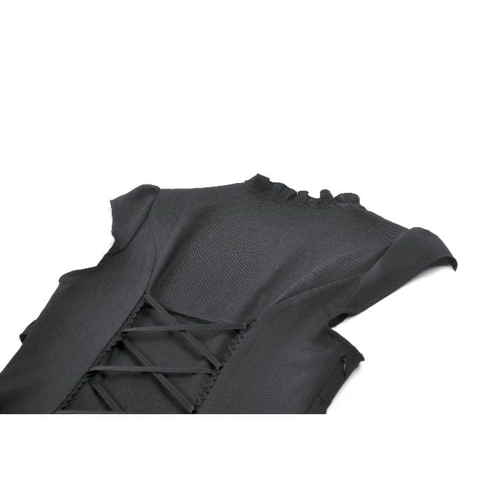 Darkinlove Women's Gothic Double Color Ruffled Short Sleeve Dress