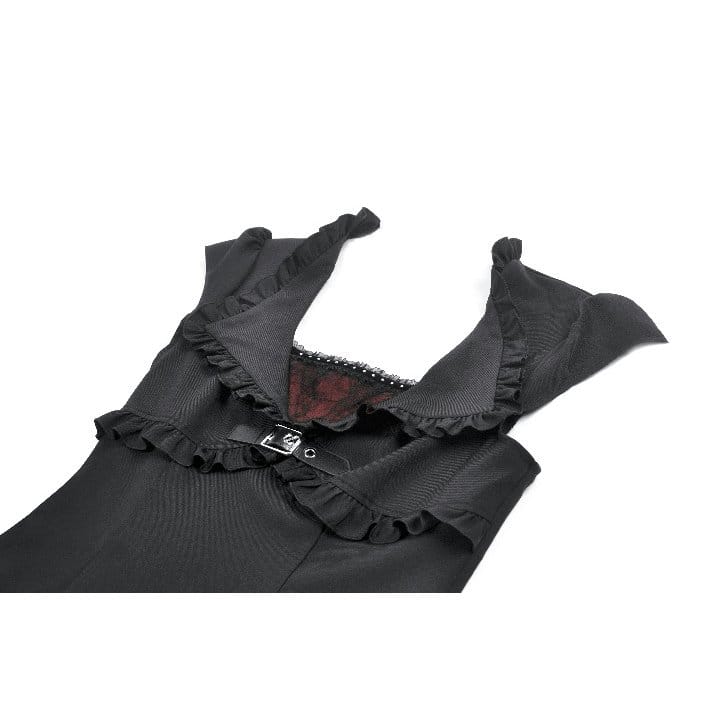 Darkinlove Women's Gothic Double Color Ruffled Short Sleeve Dress