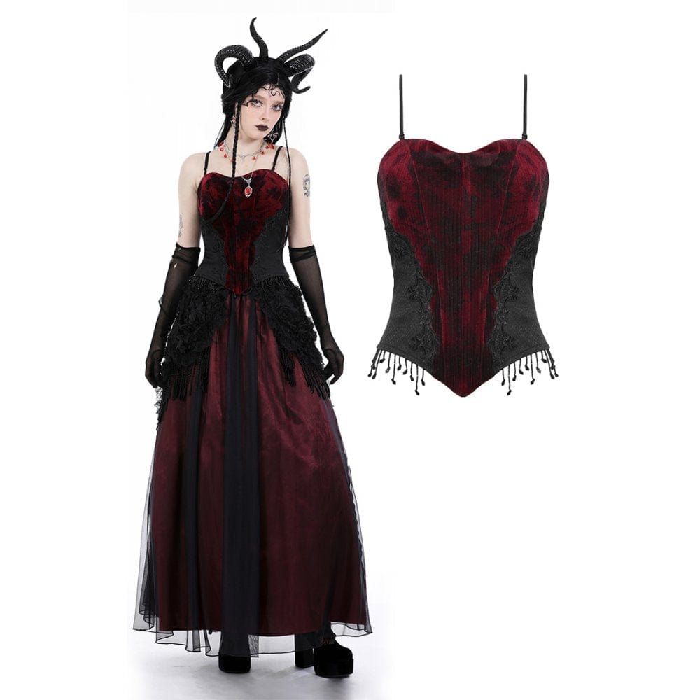 Darkinlove Women's Gothic Double Color Tassel Overbust Corset