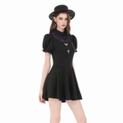 Darkinlove Women's Gothic Double Color Turn-down Collar Puff Short Sleeve Dress