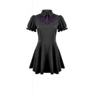 Darkinlove Women's Gothic Double Color Turn-down Collar Puff Short Sleeve Dress