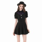 Darkinlove Women's Gothic Double Color Turn-down Collar Puff Short Sleeve Dress