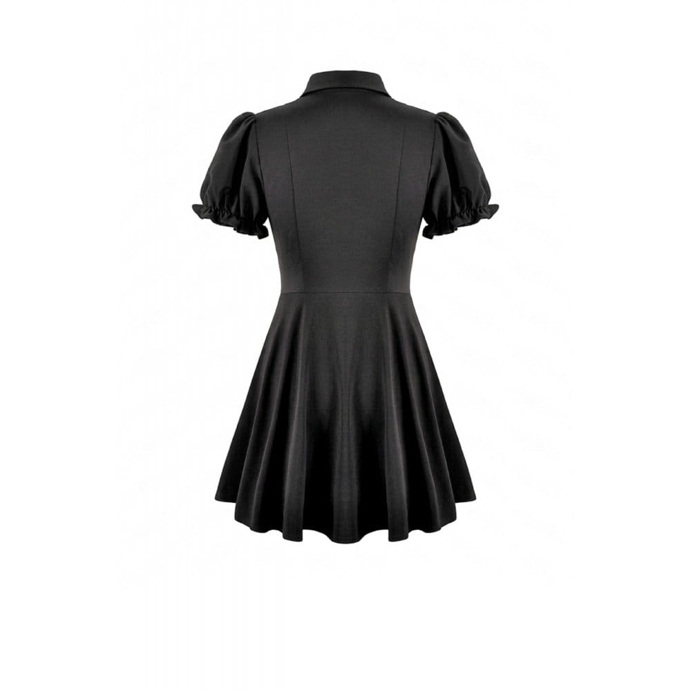 Darkinlove Women's Gothic Double Color Turn-down Collar Puff Short Sleeve Dress