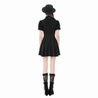 Darkinlove Women's Gothic Double Color Turn-down Collar Puff Short Sleeve Dress