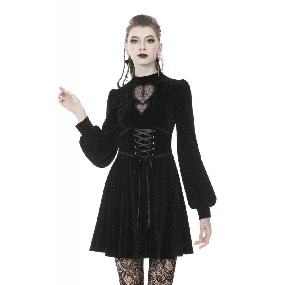Darkinlove Women's Gothic Double Heart Front Belt Waist Dresses
