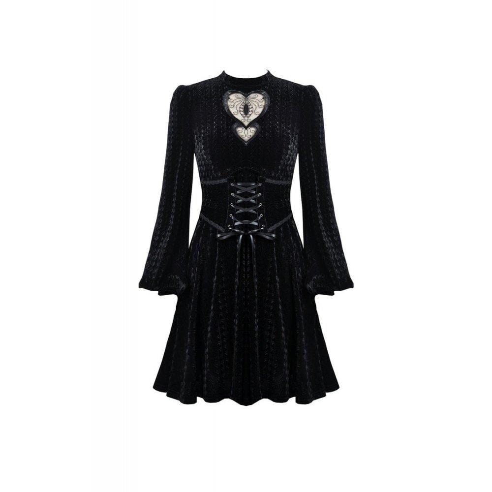 Darkinlove Women's Gothic Double Heart Front Belt Waist Dresses