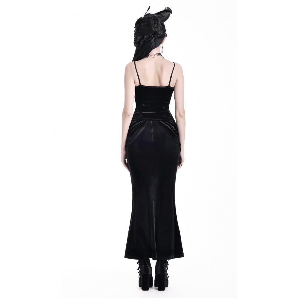 Darkinlove Women's Gothic Draped Tassel Velvet Mermaid Skirt