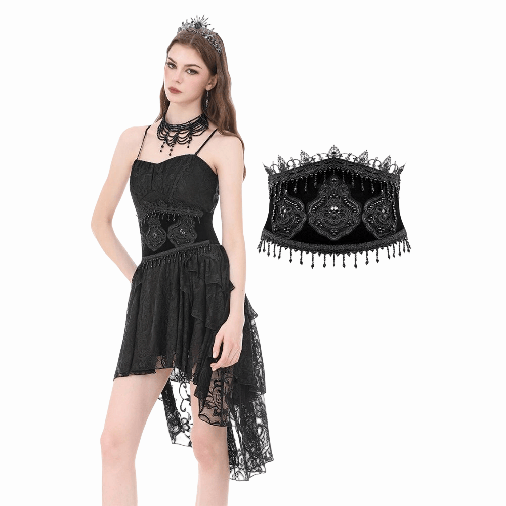 Darkinlove Women's Gothic Embroidered Beaded Tassels Girdle