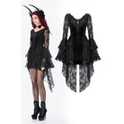 Darkinlove Women's Gothic Embroidered Cross Flared Sleeved Dress