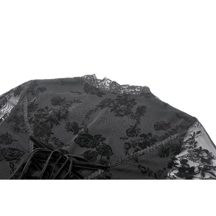 Darkinlove Women's Gothic Embroidered Floral Mesh Square-cut Collar Dress