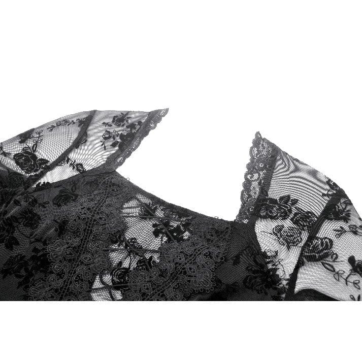 Darkinlove Women's Gothic Embroidered Floral Mesh Square-cut Collar Dress