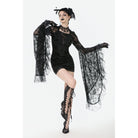 Darkinlove Women's Gothic Embroidered Floral Mesh Square-cut Collar Dress