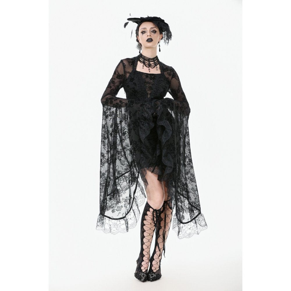 Darkinlove Women's Gothic Embroidered Floral Mesh Square-cut Collar Dress
