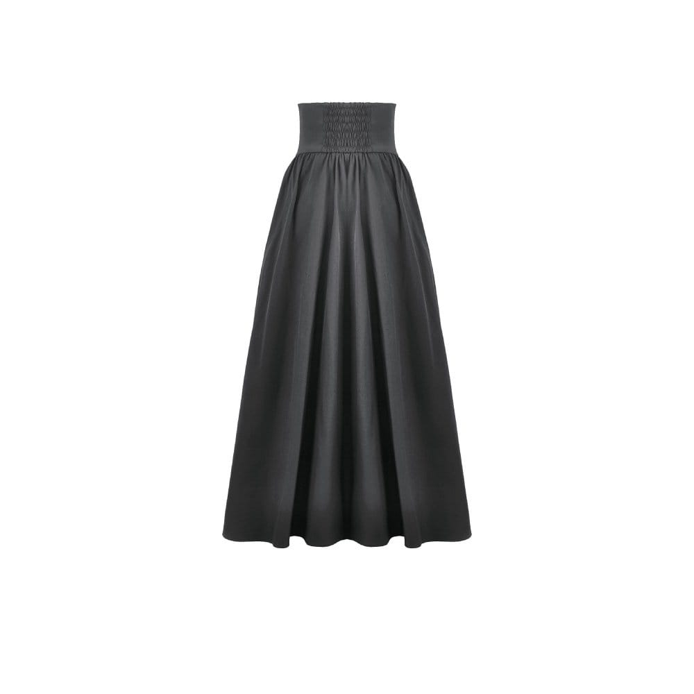 Darkinlove Women's Gothic Embroidered Gathered Maxi Skirt