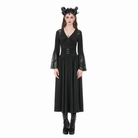 Darkinlove Women's Gothic Embroidered Gathered Maxi Skirt