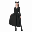 Darkinlove Women's Gothic Embroidered Gathered Maxi Skirt