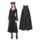 Darkinlove Women's Gothic Embroidered Gathered Maxi Skirt