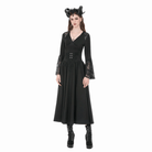 Darkinlove Women's Gothic Embroidered Gathered Maxi Skirt