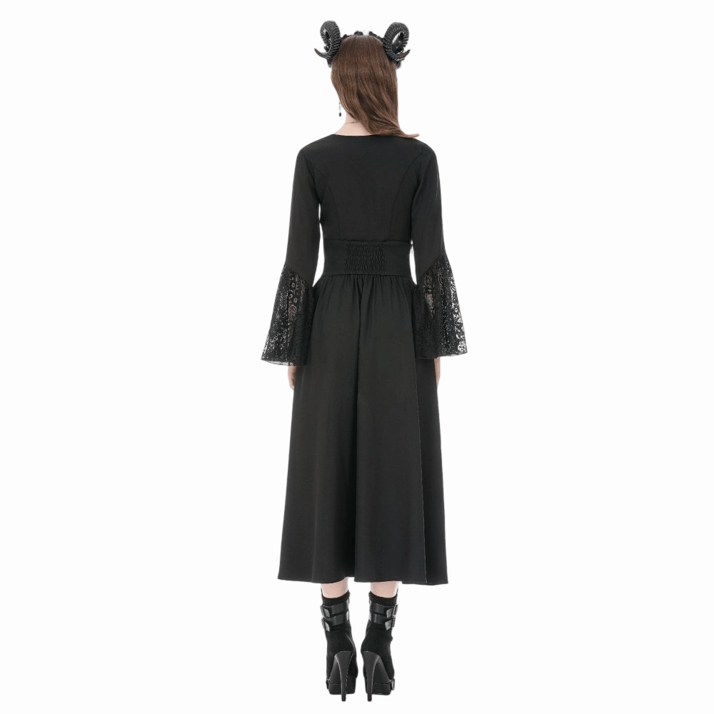 Darkinlove Women's Gothic Embroidered Gathered Maxi Skirt