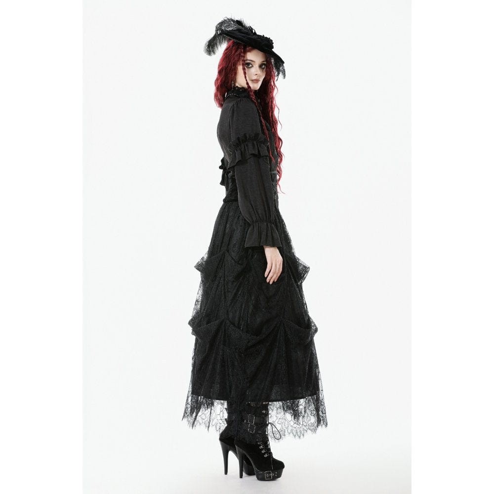 Darkinlove Women's Gothic Embroidered High-Waist Layered Cake Skirt