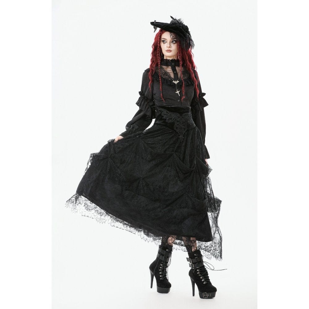 Darkinlove Women's Gothic Embroidered High-Waist Layered Cake Skirt