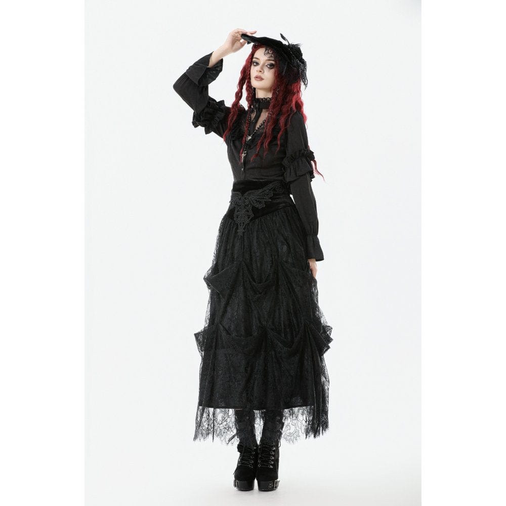 Darkinlove Women's Gothic Embroidered High-Waist Layered Cake Skirt