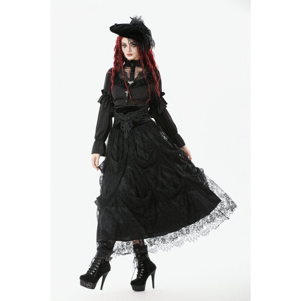 Darkinlove Women's Gothic Embroidered High-Waist Layered Cake Skirt