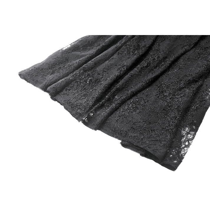 Darkinlove Women's Gothic Embroidered Lace Hem Ruched Slip Dress