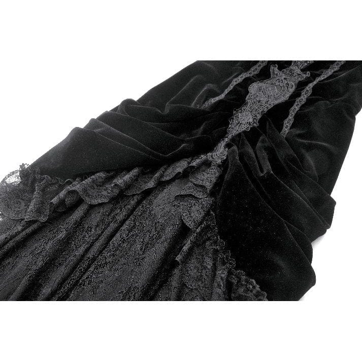 Darkinlove Women's Gothic Embroidered Lace Hem Ruched Slip Dress