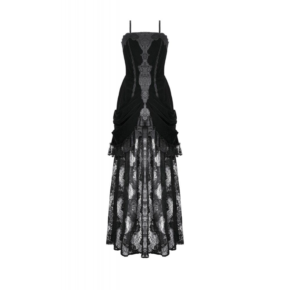 Darkinlove Women's Gothic Embroidered Lace Hem Ruched Slip Dress